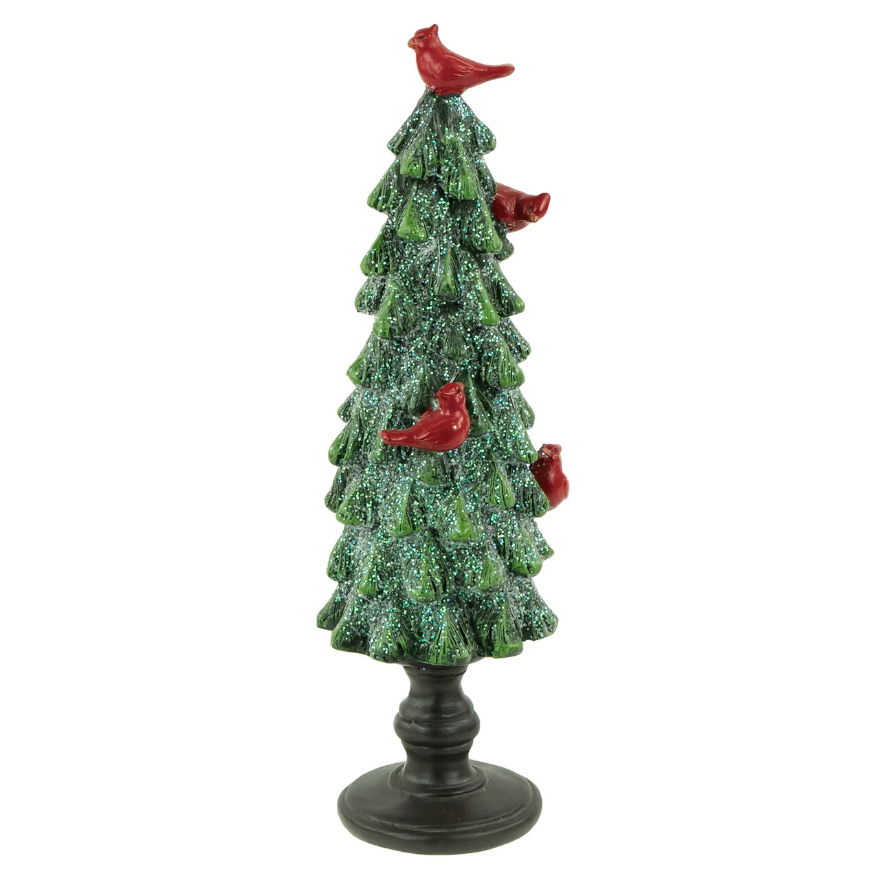 Northlight Glittered Christmas Tree with Cardinals Decoration - 8.75" - Green and Red